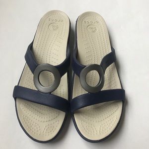 Crocs Size 11W Sandals Navy Blue Flip Flops New
